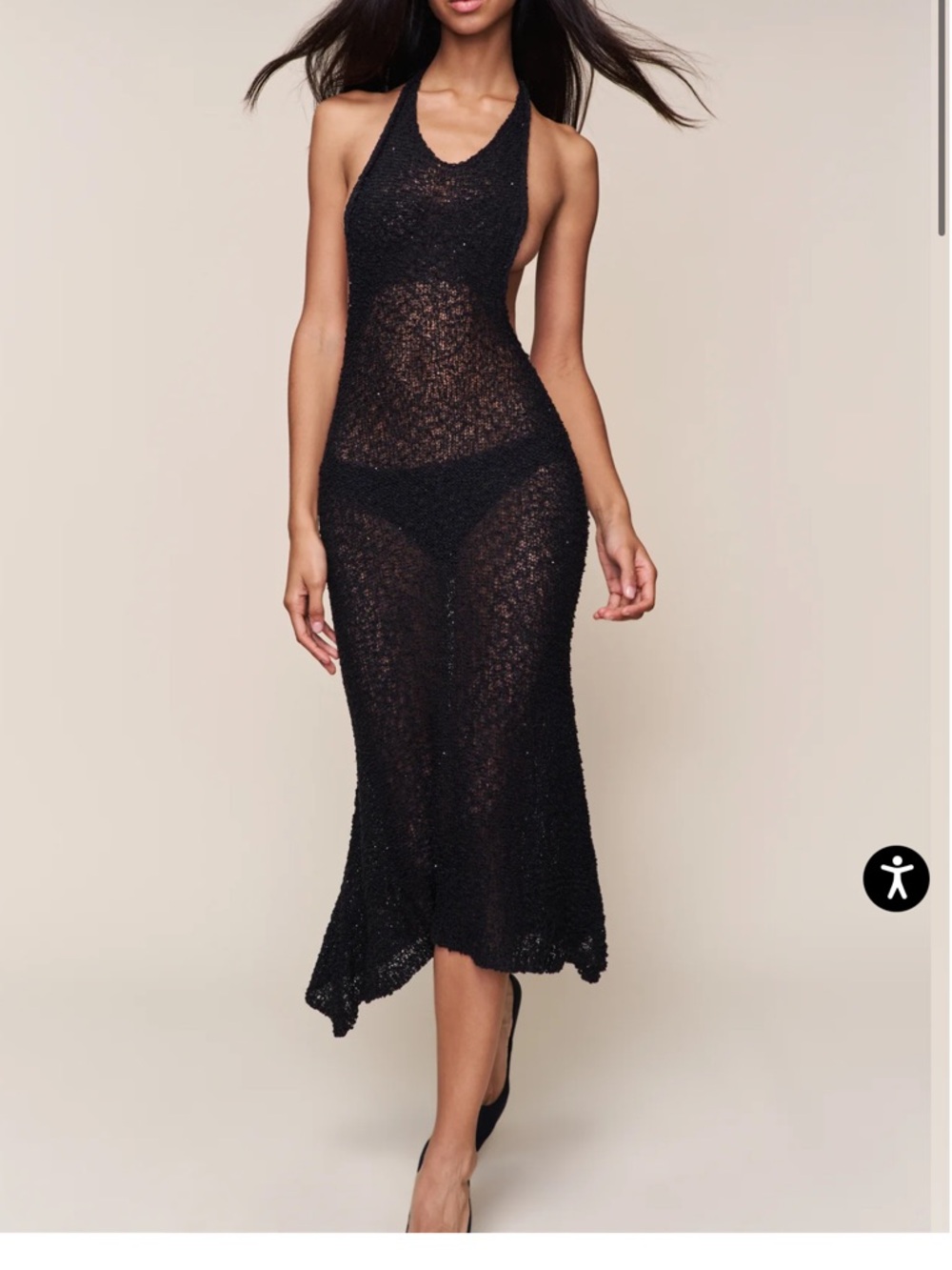 Sheer Black Halter Knit Midi Dress